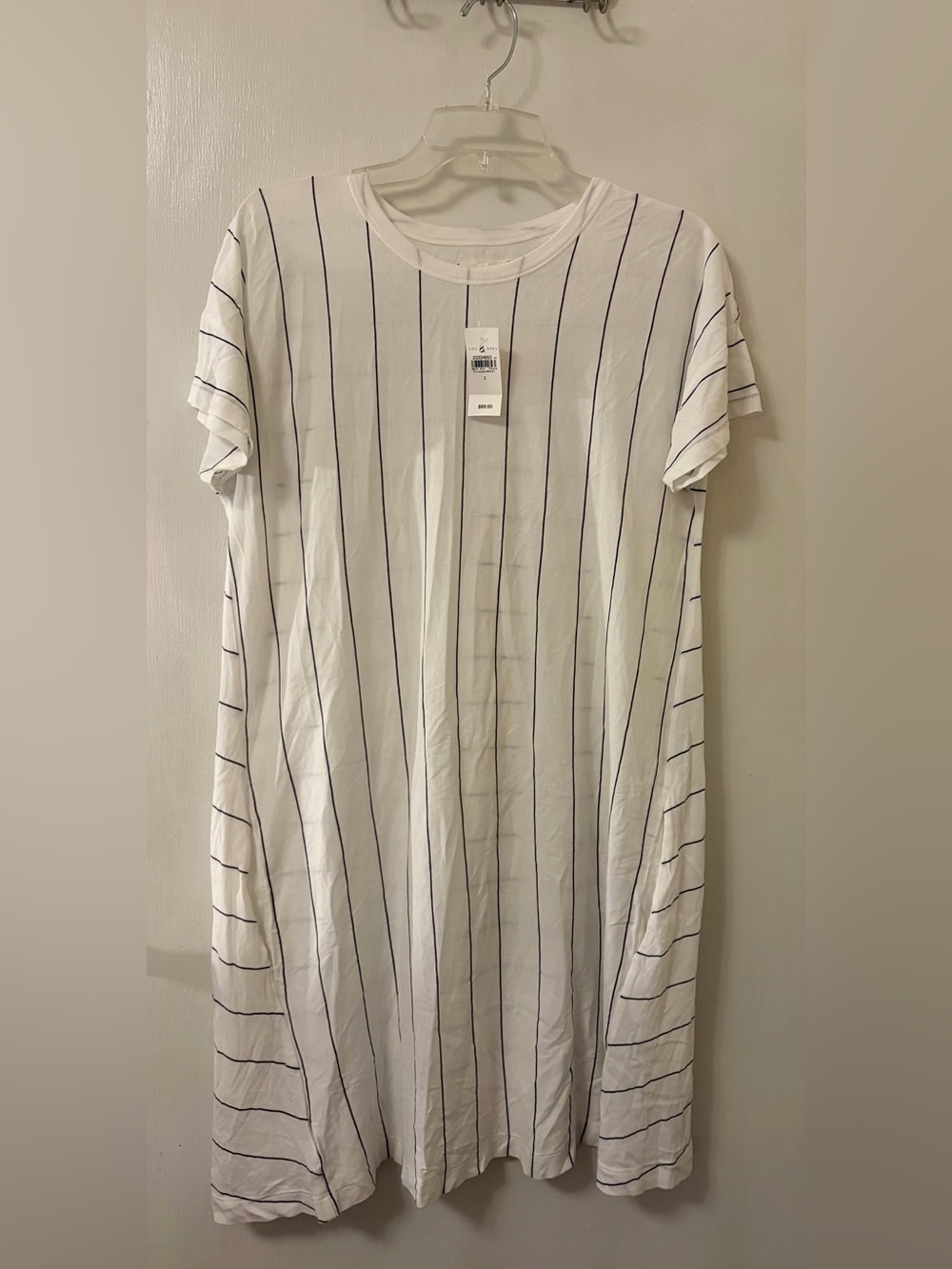 Lou & Grey White Dress with Navy Vertical Stripes